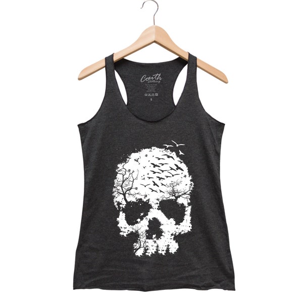 Halloween Shirt - SKULL Tank Top - Gothic Women Tank Top - Triblend Racerback Tank Top - Halloween Costume - Funny Halloween