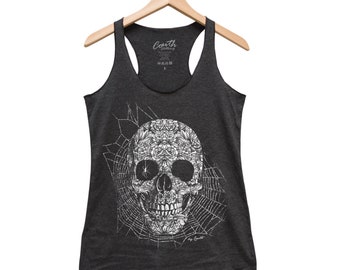 Skull Shirt, Halloween Shirt, Skeleton Tank, Racerback Tank Top, Women Tank Top, Halloween Costume, Black Tank Top, Gothic, Funny Shirt