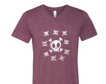 Skull Tshirt, Halloween Shirt, Men Graphic Tee, Emoji tshirt, Halloween Costume, Pumpkin, Gothic, Tshirt Men, Funny Shirt, V-neck Tshirt