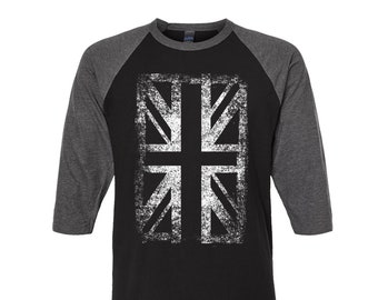 Union Jack Tshirt, Baseball Shirt, Unisex Raglan Tshirt, Uk Flag Shirt, 3/4 Sleeve, Funny Shirt, Birthday Gift, Graphic Tee