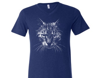 Cat Tshirt, Unisex Triblend Shirt, Nature Shirt, Animal Tshirt, V-neck Tshirt, Outdoor Shirt, Birthday Gift, Camping Shirt