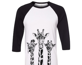 Giraffe Tshirt, Baseball Shirt, Unisex Raglan Tshirt,  Animal Shirt, 3/4 Sleeve, Horse Shirt, Funny Shirt, Birthday Gift, Graphic Tee