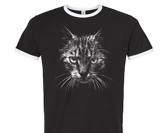 Cat Tshirt, Shirt for Women, Retro Tshirt, Unisex Cotton Ringer T-Shirt, Vintage Shirt, Cat Lover Shirt, Animal Shirt
