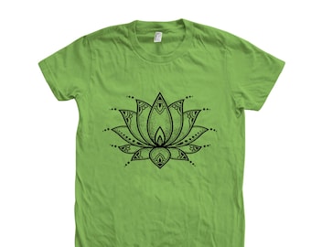 Lotus Flower Shirt, Womens Junior Tshirt, Flower Tshirt, Cotton T-shirt, Short Sleeve, Gift for Women, Nature Shirt, Yoga Top