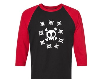 Emoji Skull Tshirt, Baseball Shirt, Unisex Raglan Tshirt,  Halloween Shirt, 3/4 Sleeve, Funny Shirt, Birthday Gift, Graphic Tee
