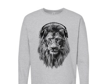 Men Sweatshirt, Lion Sweatshirt, Animal Sweatshirt, Unisex Fleece Crewneck Sweatshirt, Cat Shirt, Nature Shirt, Birthday Gift, Funny Tshirt