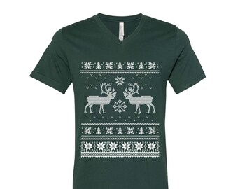 Christmas Tshirt, Mens Tshirt, Ugly Sweater Tshirt, V-Neck, Screen Print, Christmas Gift, Funny Shirt, Holiday Gift