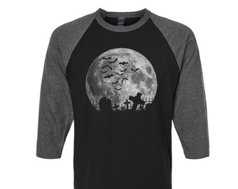 Moon Tshirt, Baseball Shirt, Unisex Raglan Tshirt,  Halloween Shirt, 3/4 Sleeve, Funny Shirt, Birthday Gift, Graphic Tee