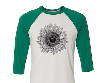 Sunflower Tshirt, Baseball Shirt, Unisex Raglan Tshirt, Nature Shirt, 3/4 Sleeve, Funny Shirt, Birthday Gift, Gardening Shirt, Camping Shirt