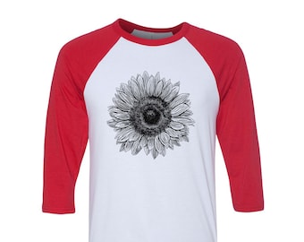 Sunflower Tshirt, Baseball Shirt, Unisex Raglan Tshirt, Nature Shirt, 3/4 Sleeve, Funny Shirt, Birthday Gift, Gardening Shirt, Camping Shirt