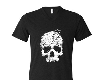SKull Tshirt, Halloween Shirt, Men Graphic Tee, Black tshirt, Halloween Costume, Pumpkin, Gothic, Tshirt Men, Funny Shirt, V-neck Tshirt
