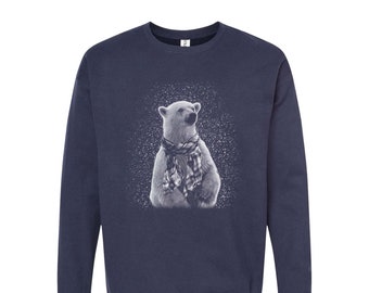 Bear Sweatshirt, Christmas Sweatshirt, Polar Bear Shirt, Unisex Fleece Crewneck, Christmas Shirt, Christmas Gift, Funny Tshirt, Animal Shirt