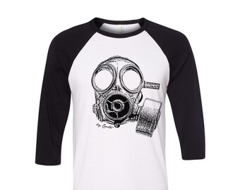Gas Mask Tshirt, Baseball Shirt, Unisex Raglan Tshirt, Military Shirt, 3/4 Sleeve, Retro Shirt, Funny Shirt, Birthday Gift, Vintage Shirt