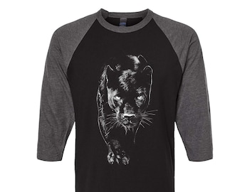 Panther Tshirt, Baseball Shirt, Unisex Raglan Tshirt,  Animal Shirt, 3/4 Sleeve, Funny Shirt, Birthday Gift, Graphic Tee