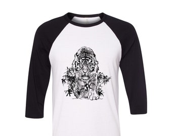 Tiger T-shirt for Men Animal Shirt for Women Baseball Shirt Raglan Gift for Dad Graphic Tee Gift for Mom Screenprint Nature Shirt