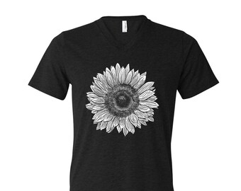 Sunflower Tshirt, Unisex Triblend Shirt, Flower Shirt, Nature Shirt, V-neck Tshirt, Outdoor Shirt, Birthday Gift, Camping Shirt
