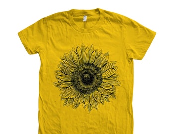 Sunflower Shirt, Womens Junior Tshirt, Flower Tshirt, Cotton T-shirt, Short Sleeve, Gift for Women, Nature Shirt, Camping Shirt