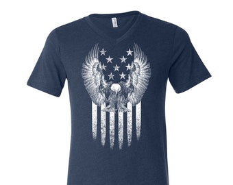 Eagle Tshirt, Men's Graphic Tee, Custom Hand Screen Print, Tri-Blend Short Sleeve, America Shirt, Flag T-shirt, Unisex T-shirt