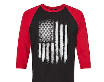 American Flag Tshirt, Baseball Shirt, Unisex Raglan Tshirt, USA Shirt, 3/4 Sleeve, Funny Shirt, Birthday Gift, Graphic Tee