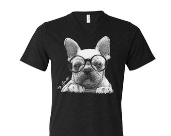 Dog Tshirt, French Bulldog Shirt, Graphic Tee, Custom Hand Screen Print, Tri-Blend Short Sleeve, Puppy Tshirt, Animal Tshirt, Unisex T-shirt