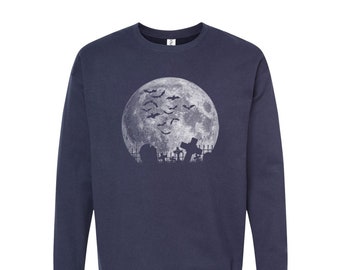 Moon Sweatshirt, Halloween Sweatshirt, Unisex Fleece Crewneck, Halloween Shirt, Full Moon Shirt, Halloween Gift, Funny Tshirt