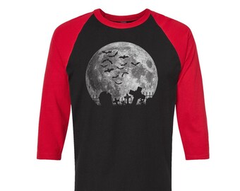 Moon Tshirt, Baseball Shirt, Unisex Raglan Tshirt,  Halloween Shirt, 3/4 Sleeve, Funny Shirt, Birthday Gift, Graphic Tee