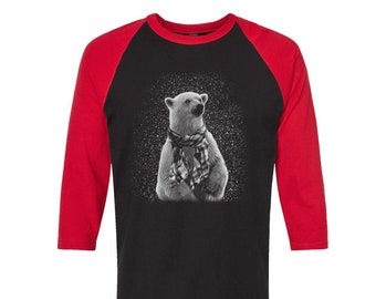 Bear Tshirt, Polar Bear Tshirt, Baseball Shirt, Unisex Raglan Tshirt,  Animal Shirt, 3/4 Sleeve, Funny Shirt, Birthday Gift, Graphic Tee