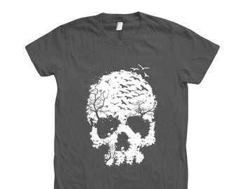 Skull Halloween Shirt, Womens Junior Shirt, Skeleton Tshirt, Skeleton Shirt, Spooky Skeleton Tshirt, Halloween Tshirt, Black Tshirt