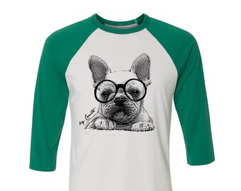 French Bulldog Shirt, Baseball Shirt, Unisex Raglan Tshirt,  Animal Shirt, 3/4 Sleeve, Dog Tshirt, Funny Shirt, Birthday Gift, Graphic Tee