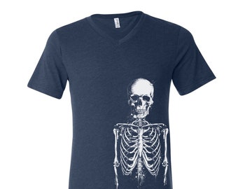 Skeleton Tshirt, Halloween Shirt, Men Graphic Tee, Black tshirt, Halloween Costume, Pumpkin, Gothic, Tshirt Men, Funny Shirt, V-neck Tshirt