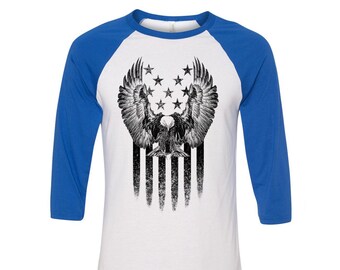 Eagle Tshirt, Baseball Shirt, Unisex Raglan Tshirt, America Shirt, 3/4 Sleeve, USA Shirt, Funny Shirt, Birthday Gift, Graphic Tee