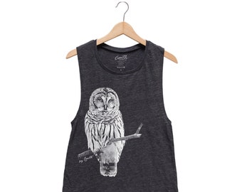 Owl Tank - Muscle Tee - Muscle Tank - Bird Shirt - Summer Shirt - Vacay Shirt - Gift for Women - Tank Top for Women - Animal Print Shirt