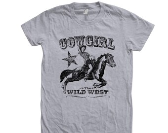 Cowgirl Junior Tshirt for Women Graphic Tee Gift for Her Rodeo Western Shirt Animal Tshirt gift for Mom Country Girl T Shirt with Horse