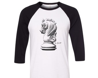 Chess Tshirt, Baseball Shirt, Unisex Raglan Tshirt,  Knight Shirt, 3/4 Sleeve, Chess Shirt, Funny Shirt, Birthday Gift, Graphic Tee