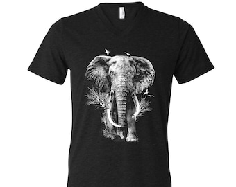 Elephant Tshirt, Unisex Triblend Shirt, Nature Shirt, Animal Tshirt, V-neck Tshirt, Outdoor Shirt, Birthday Gift, Camping Shirt