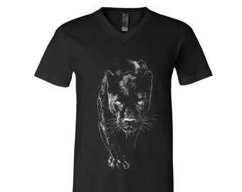 Panther tshirt, Unisex Tshirt, Mens Graphic Tee, Screen Print Shirt, V-Neck Tshirt, Gift for Men, Black T-shirt