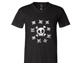 Halloween Tshirt, Mens Tshirt, Unisex Tshirt, Skull Tshirt, V-Neck, Screen Print, Halloween Costume, Halloween Gift, Goth Shirt, Emoji Shirt