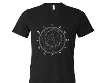 Zodiac T-shirt, Men Graphic Tee, Custom Hand Screen Print, Tri-Blend Short Sleeve, Star T-shirt, Birth Sign T-shirt, Women Shirt