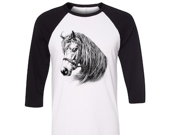 Horse Tshirt, Baseball Shirt, Unisex Raglan Tshirt,  Animal Shirt, 3/4 Sleeve, Horse Shirt, Funny Shirt, Birthday Gift, Graphic Tee