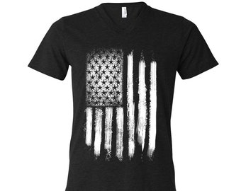 American Flag Tshirt, Men Graphic Tee, Custom Hand Screen Print, Tri-Blend Short Sleeve, America Shirt, Flag T-shirt, Women T-shirt
