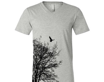 Men Tshirt, Tree Tshirt, Unisex Tshirt, Screen Print Shirt, V-Neck Tshirt, Gift for Dad, Gift for Men, Black T-shirt, Tree Shirt