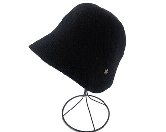 Women Hat, Bucket Cap for Women, Gift For Her, Knitted Hat, Bungee Bucket Hat, Minimalist, Boho Hat, Black Hat, 4 Leaf Clover, Birthday Gift