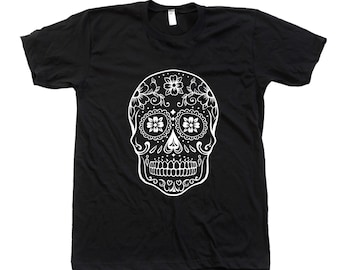 Sugar Skull Tshirt, Halloween Shirt, Men Graphic Tee, Black tshirt, Halloween Costume, Spider Web, Gothic, Tshirt Men, Funny Shirt, Gift