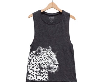 Leopard Shirt, Muscle Tank Top, Women Tank Top, Animal Print Shirt, Black Tank Top, Cat Shirt, Cute Shirt, Summer Shirt