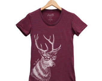 Deer T-shirt, Women Junior T shirt, Graphic Tee, Gift for Women, Funny Animal Shirt, Screen Print, Tri-Blend Short Sleeve Tshirt