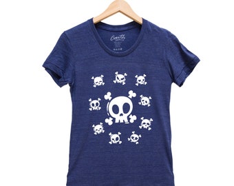 Skull Shirt, Womens Junior Tshirt, Halloween Tshirt, Screen Print T-shirt, Graphic Tee, Shirt Sleeve T-shirt, Halloween Costume, Party Shirt