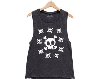 Skull Halloween Shirt, Emoji Tank, Muscle Tank Top, Women Tank Top, Halloween Costume Shirt, Black Tank Top, Gothic, Funny Shirt