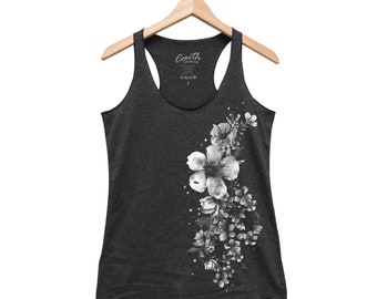 Flower Tank Top - Mothers Day Shirt - Gift for Mom - Wild Flower - Shirt Women - Racerback  - Triblend Tee - Summer Tee - Flower Print
