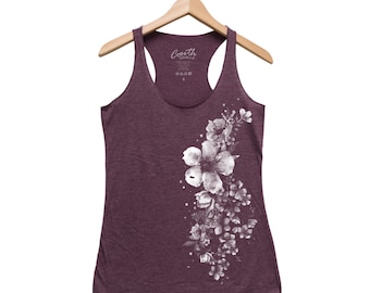 Flower Tank Top - Mothers Day Shirt - Gift for Mom - Wild Flower - Shirt Women - Racerback  - Triblend Tee - Summer Tee - Flower Print