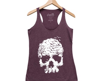 Halloween Shirt - SKULL Tank Top - Gothic Women Tank Top - Triblend Racerback Tank Top - Halloween Costume - Funny Halloween